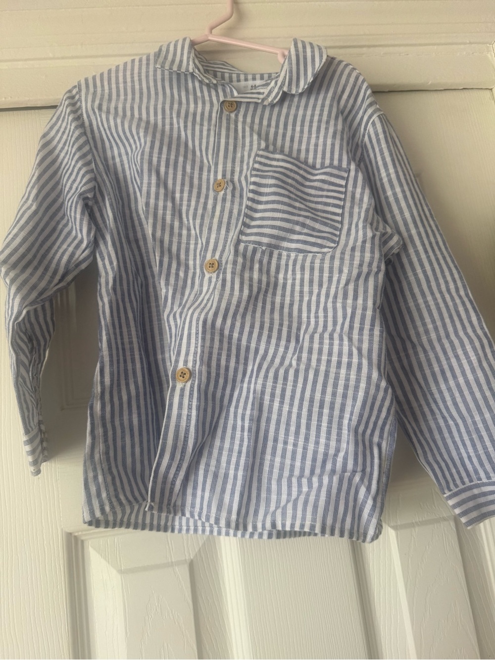Zara Light Blue and White Striped Button-Down Shirt